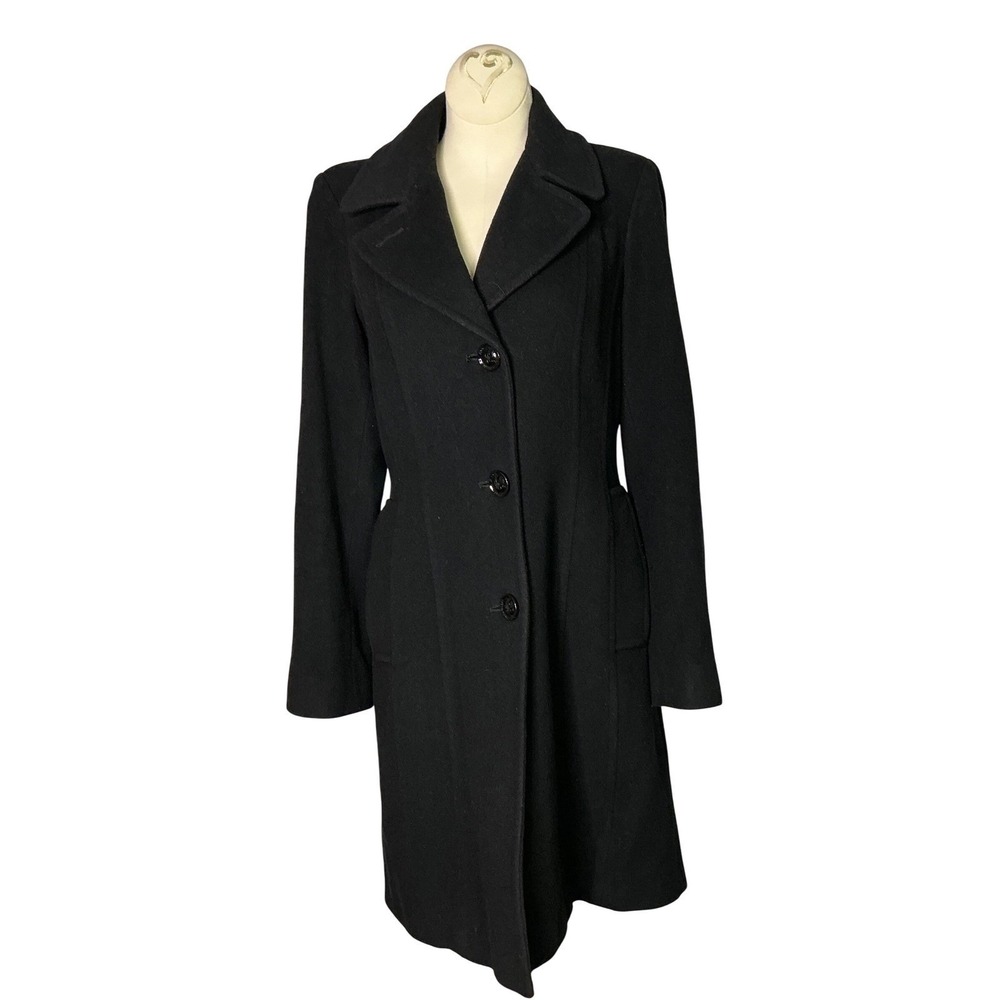 Anne Klein Wool Blend Long Coat Black Button Front Winter Dressy Classic Size 2 - Picture 6 of 9